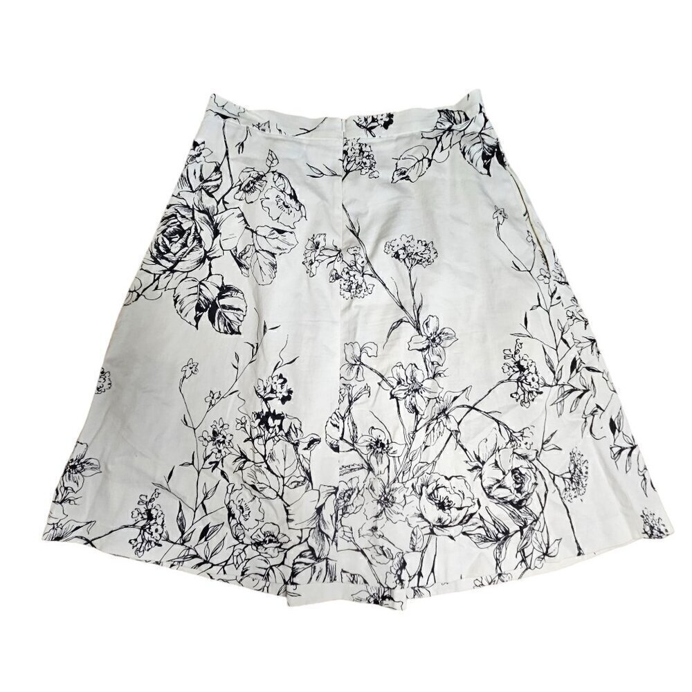 MaxMara Black and White Floral A-Line Skirt Size 6 - Picture 2 of 11